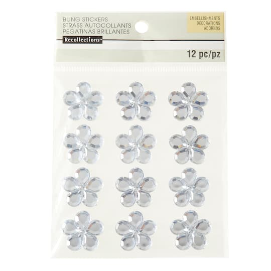 12 Packs: 12 ct. (144 total) Clear Flower Rhinestone Stickers by Recollections™